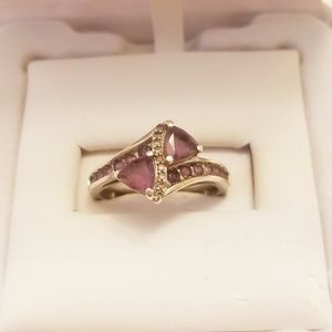 Amethyst and white diamond silver ring